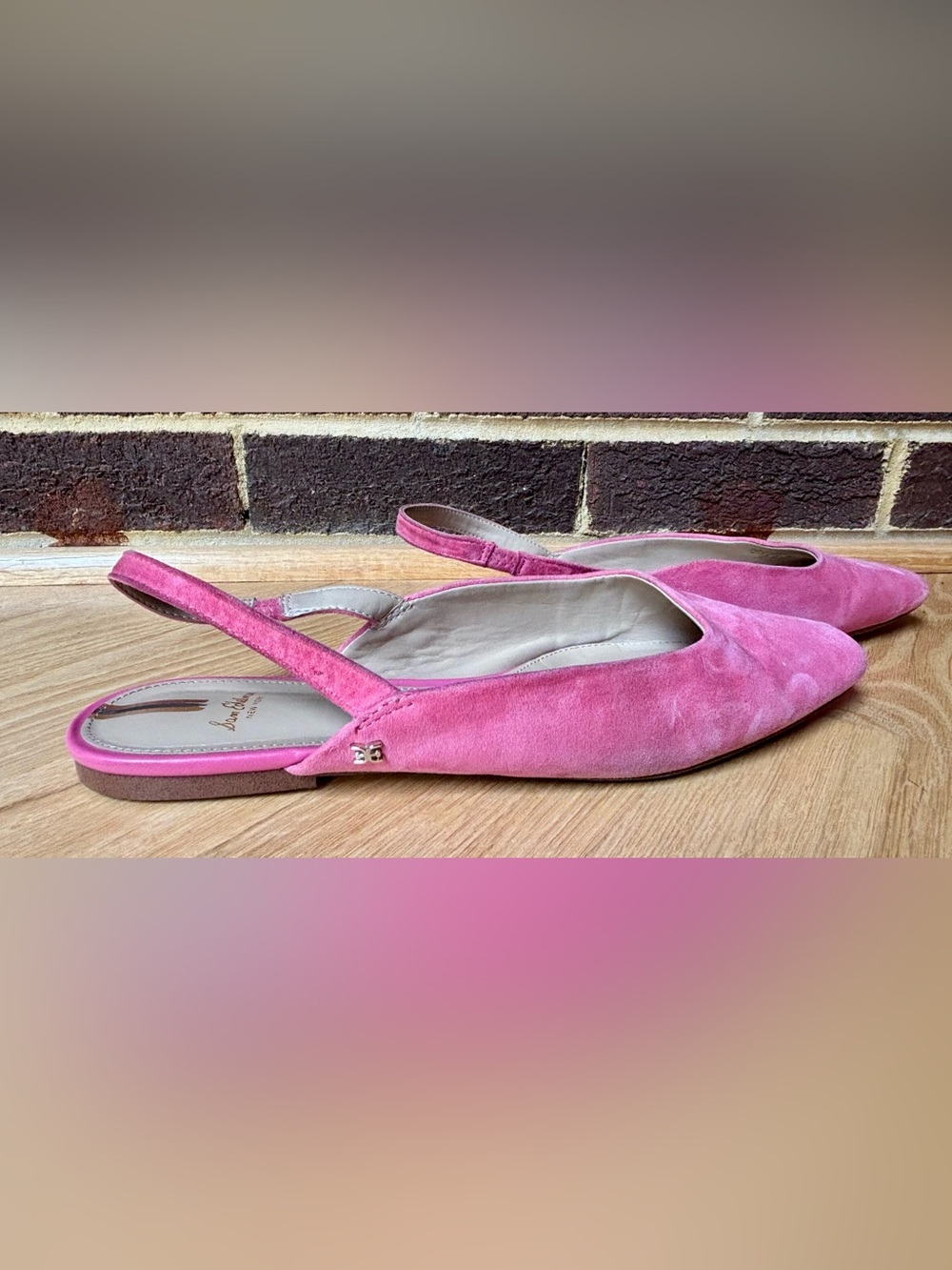 Sam Edelman Pink Suede Pointed-Toe Slingback Flats Size 8.5